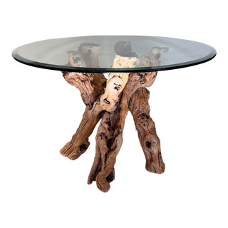Raw Tree Root Dining Table With Glass Top, Circa 1970 For Sale