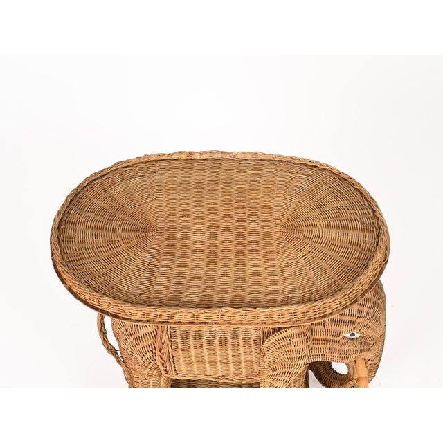 Large Rattan and Wicker Elephant Side Table from Vivai Del Sud, Italy, 1970s For Sale - Image 9 of 16