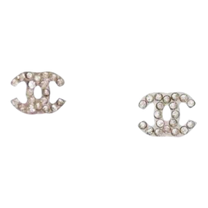 Chanel Super Rare Silver CC Crystal Piercing Earrings, A Pair