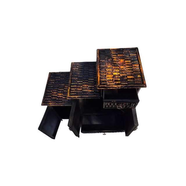 Tiered Split Reed Japandi Tansu Chest – Sculptural 1990s Cabinet For Sale In Baton Rouge - Image 6 of 10