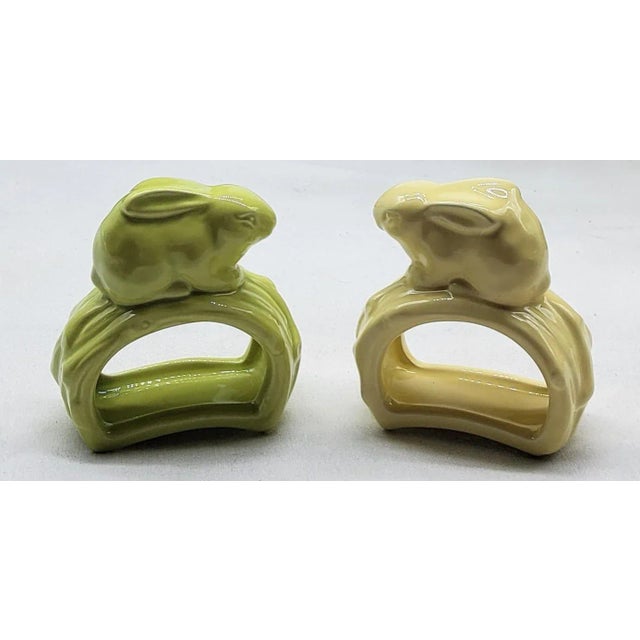 1990s Williams-Sonoma Pastel Earthenware Bunny Napkin Rings - Set of 4 For Sale - Image 4 of 5