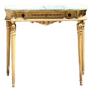 Vintage Marble Top Carved Console Wall Table For Sale