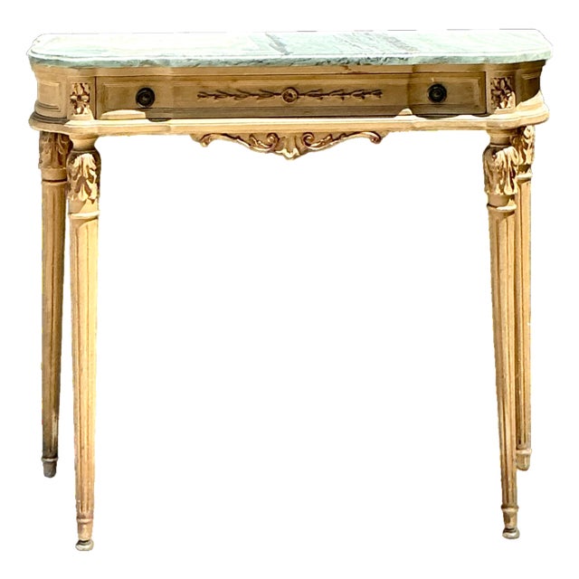 Vintage Marble Top Carved Console Wall Table For Sale