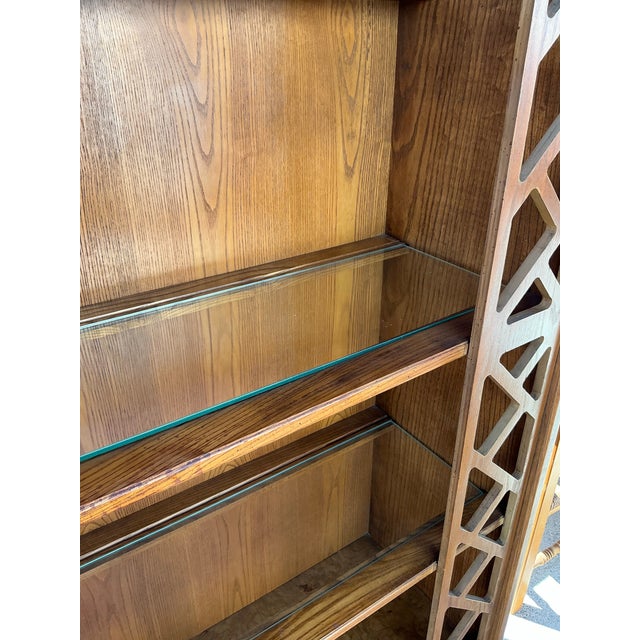 Wood Vintage Boho Thomasville Burl Fretwork Etagere - A Pair For Sale - Image 7 of 12