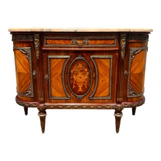 French 19th Century Louis XVI Carrara Marble Top Demilune Sideboard For Sale