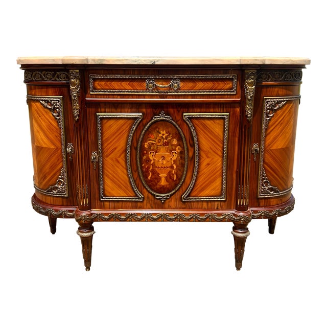 French 19th Century Louis XVI Carrara Marble Top Demilune Sideboard For Sale