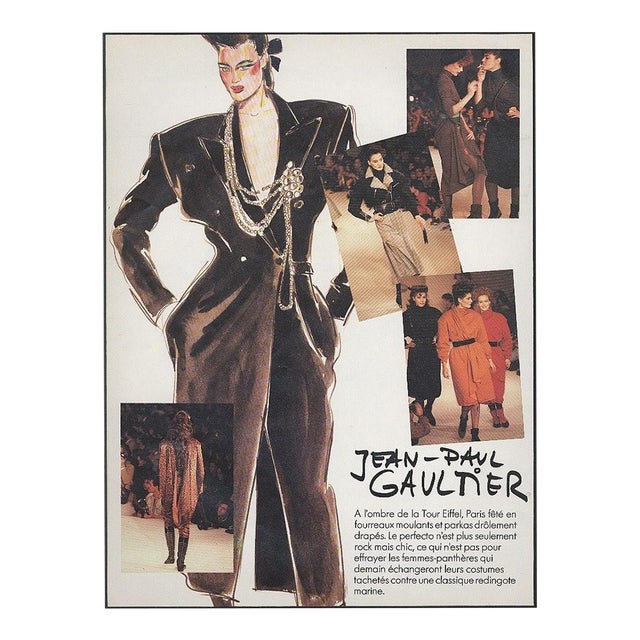 1982 French Jean-Paul Gaultier Runway Fashion Print, Matted For Sale
