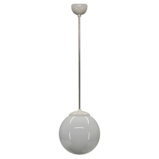 Vintage Opaline Glass Globe Pendant Light, 1940s For Sale - Image 11 of 11