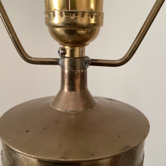 Vintage Asian Inspired La James Mont Style Intricately Carved Heavy Brass Lamp Circa 1940 For Sale - Image 9 of 12