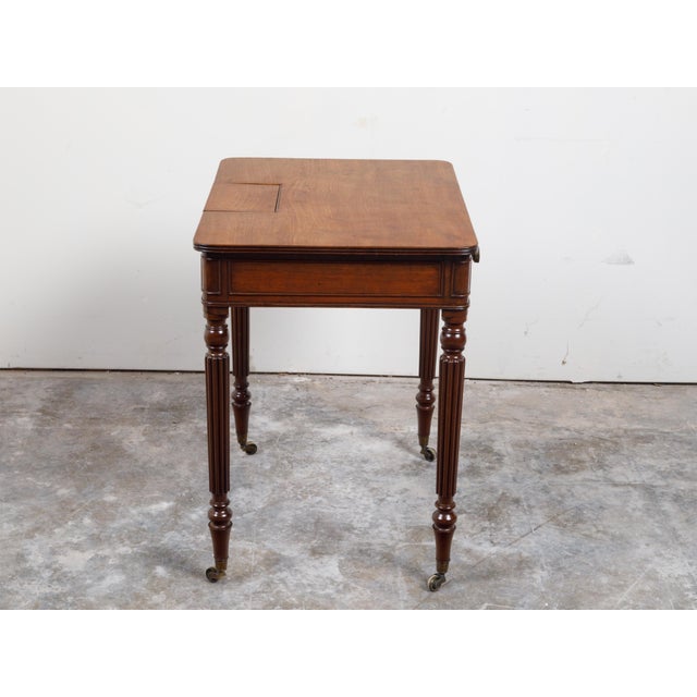 English English 19th Century Mahogany Table with Compartment, Drawer and Reeded Legs For Sale - Image 3 of 12
