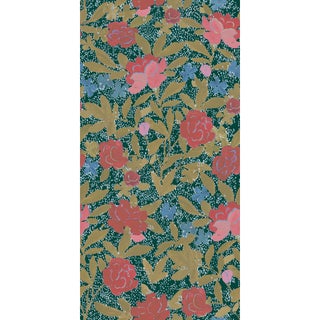 Large Scale, Floral Bouquet Wallpaper by Paule Marrot in Dark Green For Sale