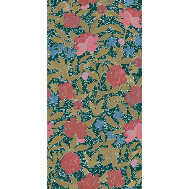 Large Scale, Floral Bouquet Wallpaper by Paule Marrot in Dark Green For Sale