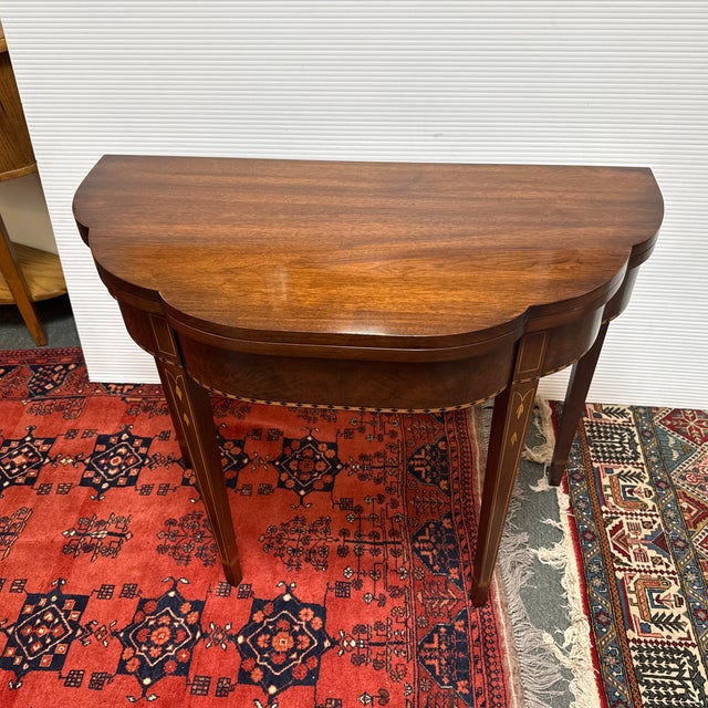Ebony Henkel Harris Federal Inlaid Cherry Wood Flip Top Console Table For Sale - Image 8 of 12