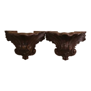 Pair of 19th Century Louis XV Carved Walnut Wall Brackets Consoles From Provence