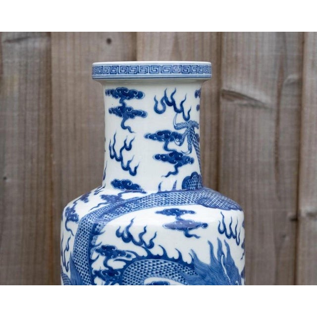 Large Antique Chinese Blue and White Dragon & Fish Porcelain Vase For Sale - Image 18 of 18