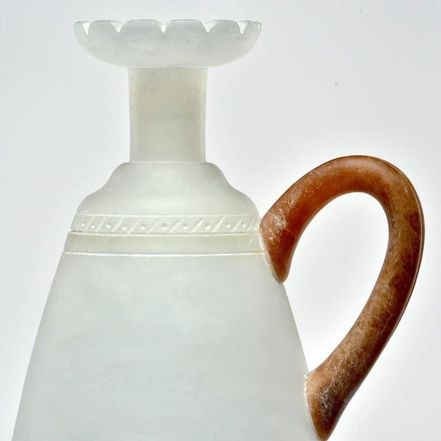 2010s Tall Alabaster Ewer With Contrasting Handle and Fluted Rim For Sale - Image 5 of 10