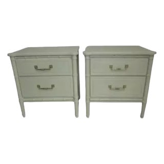 1970s Nightstand Hollywood Regency Faux Bamboo by Henry Link STyle Two Drawer Sage Set of 2 For Sale