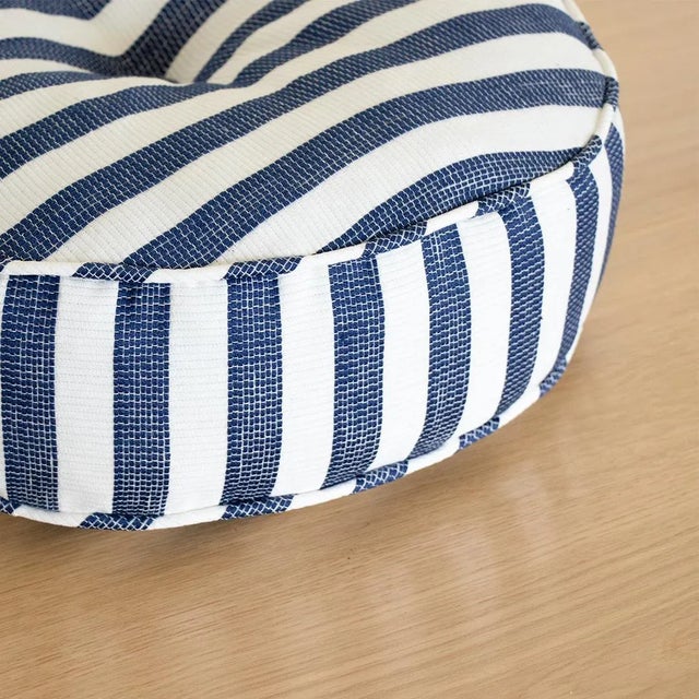 French Blue Stripe Circle Pillow For Sale - Image 3 of 5