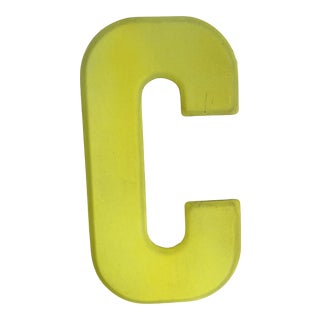 Vintage 1960’s Rustic Neon Green “C” Sign Beveled Letter For Sale