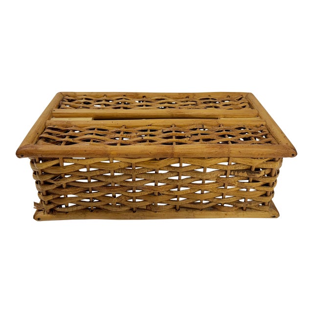 Vintage Rattan Tissue Box Cover For Sale