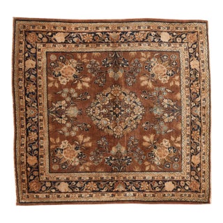 Vintage Tea Washed Sarouk Square Rug - 3'7" x 3'10" For Sale
