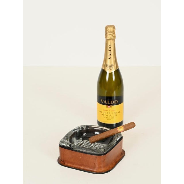 French Leather and Cut Crystal Ashtray attributed to Jacques Adnet, 1960s For Sale - Image 9 of 18