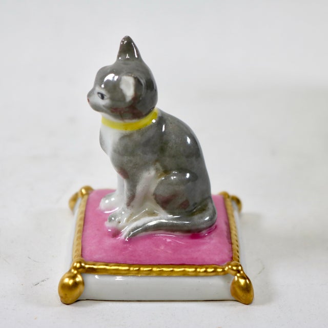 Antique French La Courtille Workshop Cat on Pink Pillow Figurine For Sale - Image 4 of 10