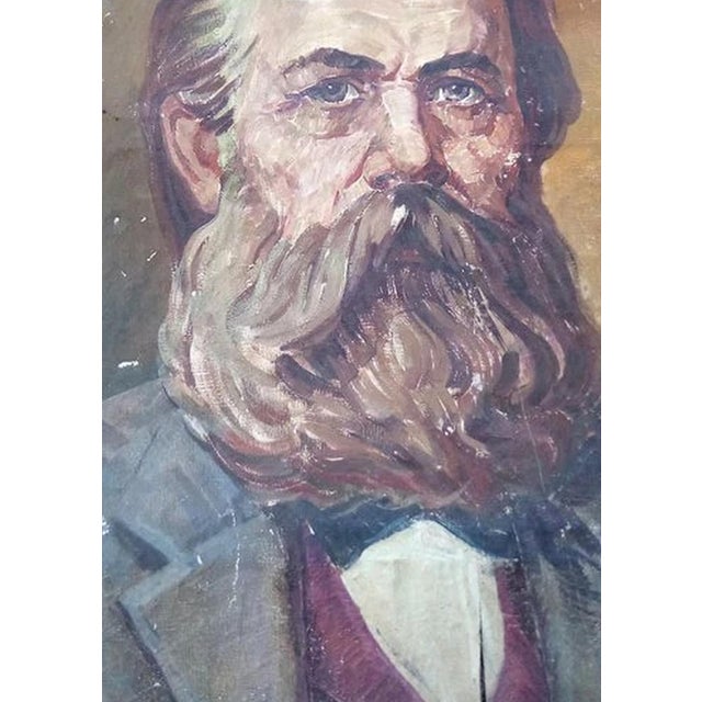 1970s Friedrich Engels Portrait, Antique Oil Painting, Ukrainian Art 180-130 For Sale - Image 4 of 6