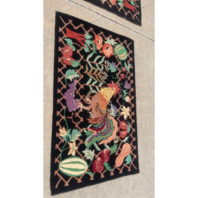Rooster wool hand hooked rugs with French country cottage style. Warm and welcoming, this vintage hooked rooster rug...