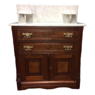 Antique Victorian Washstand Cabinet, Marble Top For Sale