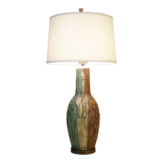 1960s Massive 40" Brutalist Sculpture Lava Drip Studio Art Pottery Table Lamp For Sale