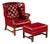 Vintage Leather Chesterfield Wingback Chair With Ottoman in Red by Ethan Allen For Sale