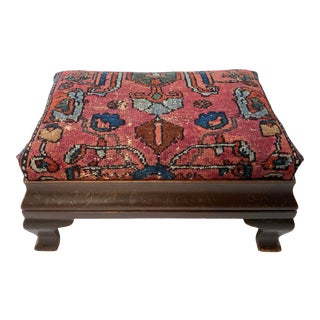 Antique Persian Rug Covered Empire Style Wood Foot Stool For Sale