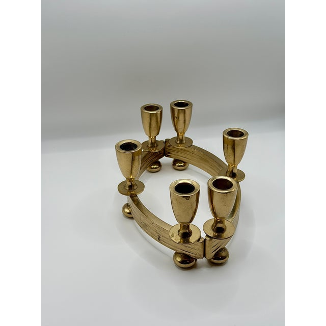 Mid-Century Modern Vintage Dirilyte Gold Tone 6 Candle Candelabra Set For Sale - Image 3 of 10