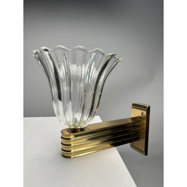 Mid-Century Murano Glass Wall Lamps in the style of Ercole Barovier, Italy, 1990s, Set of 2 For Sale - Image 3 of 10