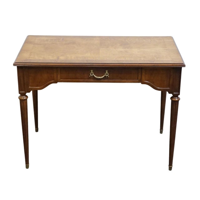 Neoclassical Henredon Furniture Banded Bookmatched Walnut Italian Provincial Style 40" Writing Desk For Sale - Image 3 of 12
