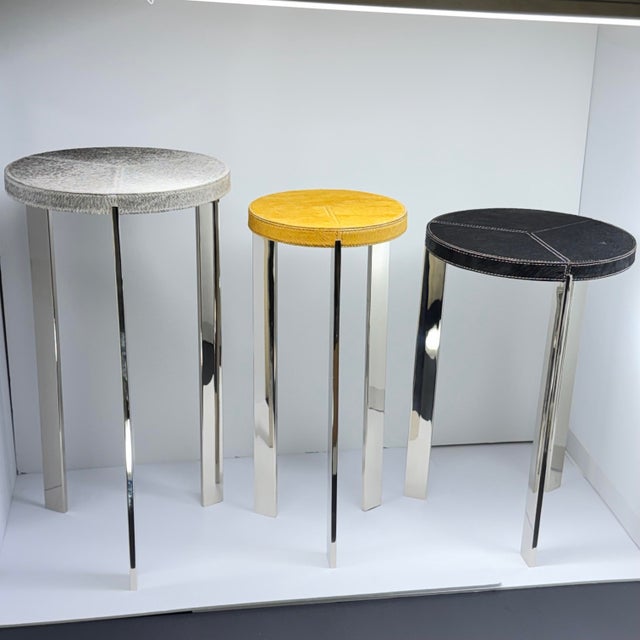 Vintage Modern Hair-on-Hide Chrome Nesting Side Tables – Set of Three For Sale In Chicago - Image 6 of 7