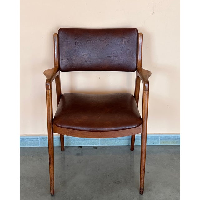 Modern Teak and Brown Leather Armchairs in Erik Buch Style For Sale - Image 4 of 11