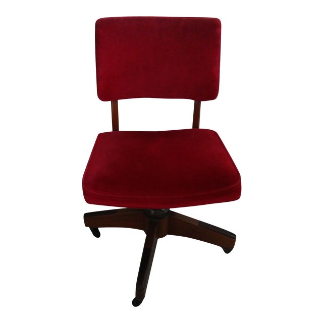 Antique Red Micro-Fiber Upholstered Rolling/Swivel Desk Chair | Chairish