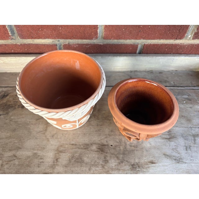 1970s Italian Terracotta Planter Pots With Designs in Relief For Sale - Image 4 of 6