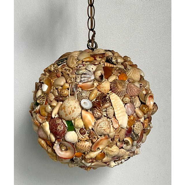 Vintage Shell Encrusted Sphere Hanging Light For Sale In West Palm - Image 6 of 12