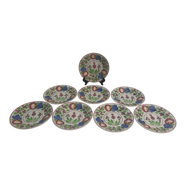 Antique Villeroy & Boch Hand Painted Floral Plates - 8 1/2" - Set of 8 For Sale