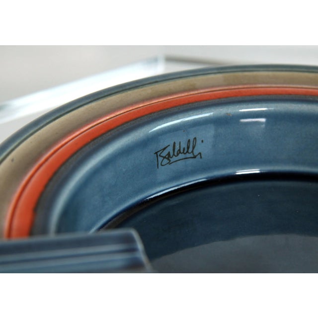 Mid 20th Century Vintage Baldelli Ceramic Cigar Ashtray in Stone Blue With Orange Accents For Sale - Image 5 of 6