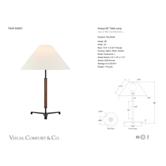 Ray Booth by Visual Comfort Signature Amaya 28" Table Lamp in Warm Iron and Dark Walnut with Linen Shade Designer: Ray...
