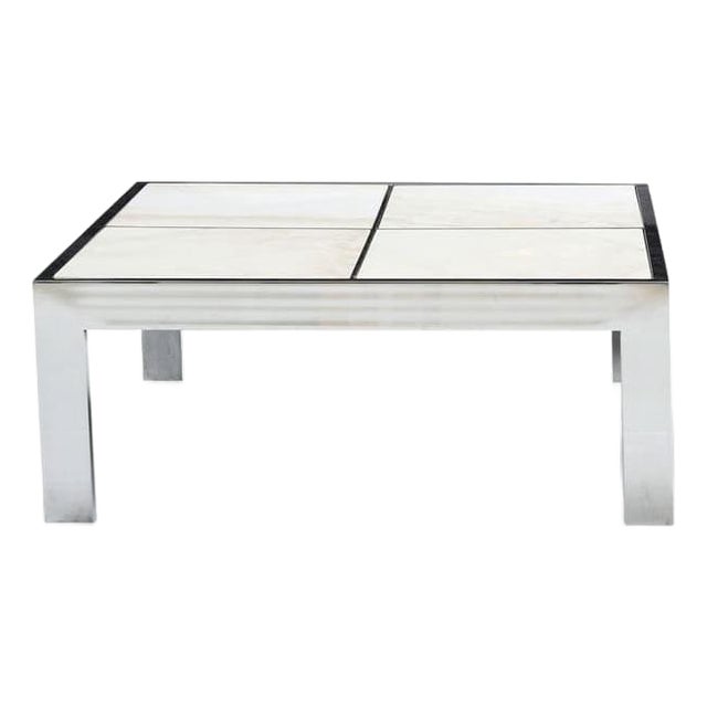 Leon Rosen for Pace Collection Coffee Table in Steel With Portuguese Marble Top For Sale