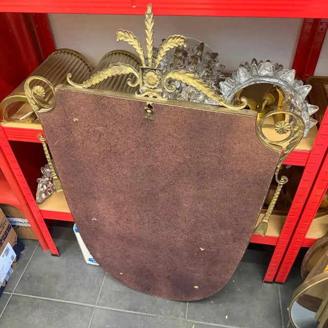 Metal 1950s Gio Ponti Style Mid-Century Modern Brass Shield Wall Mirror For Sale - Image 7 of 14