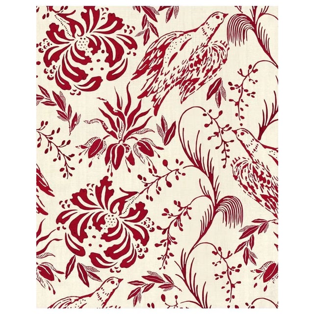 Mind the Gap Folk Embroidery Crimson Wallpaper For Sale
