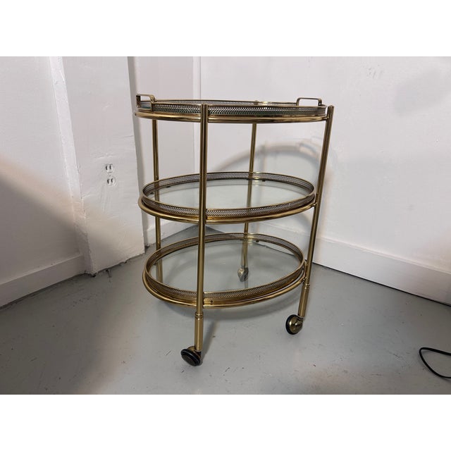 Metal Petite Bar Cart in Brass and Glass From Maison Jansen, France, 1960s Unmarked For Sale - Image 7 of 15