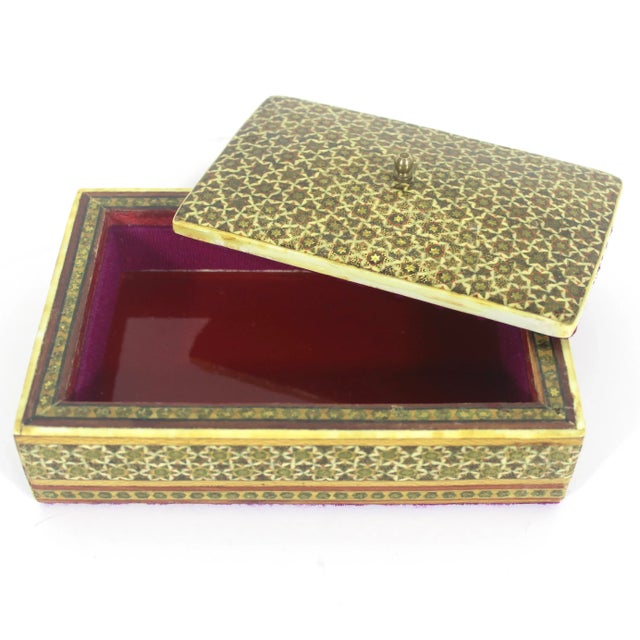 Late 19th Century Antique Persian Khatam Micro Marquetry Inlaid Box With Bone, Wood and Brass Inlay For Sale - Image 5 of 12