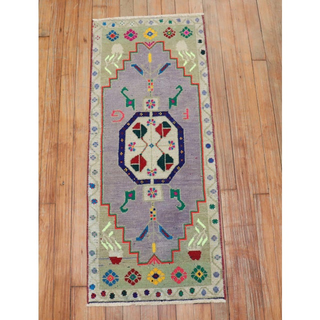 Vintage Zabihi Collection Funky Turkish Anatolian Mat Size Rug - 1'6" x 3'9" For Sale In New York - Image 6 of 6